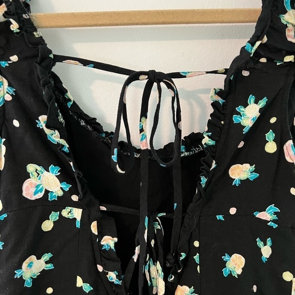 Free People Black Lemon Print Linen Like A Lady Mini Dress - Picture 9 of 12